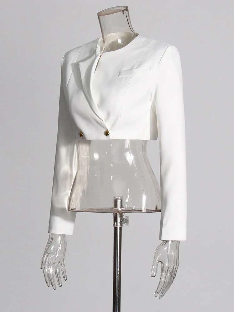 VGH Temperament White Blazers For Women Notched Collar Long Sleeve Spliced Buttonts Elegant Vintage Blazer Female Fashion Style