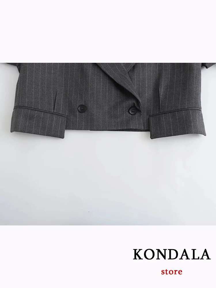 KONDALA Casual Black Striped Women Suit V Neck Single Button Blazer Straight Loose Pants Fashion 2023 Autumn Office Lady Set