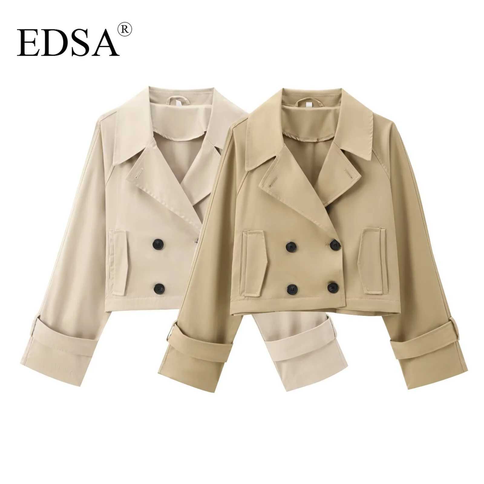 EDSA Women Cropped Trench Coat Long Sleeve Spring Jackets for Women Elegant Ladies Jacket In Outerwear J251103