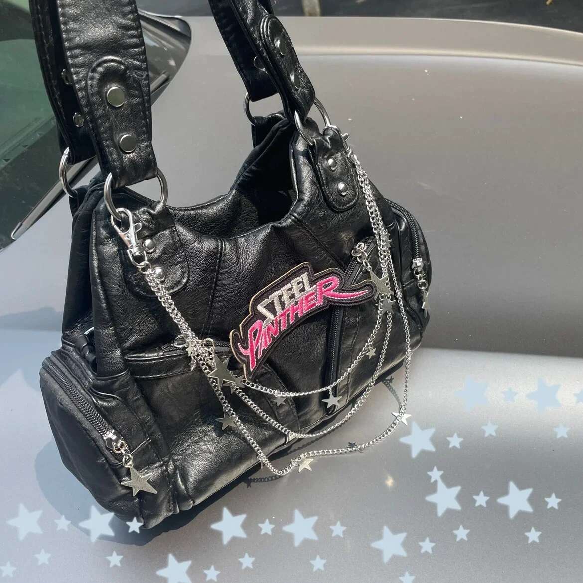 HAEX Y2k Vintage Women Bag 2023 Trend Large Capacity Multi Pockets Chains Tote Bags Female Punk Moto Style Shoulder Bolso Mujer