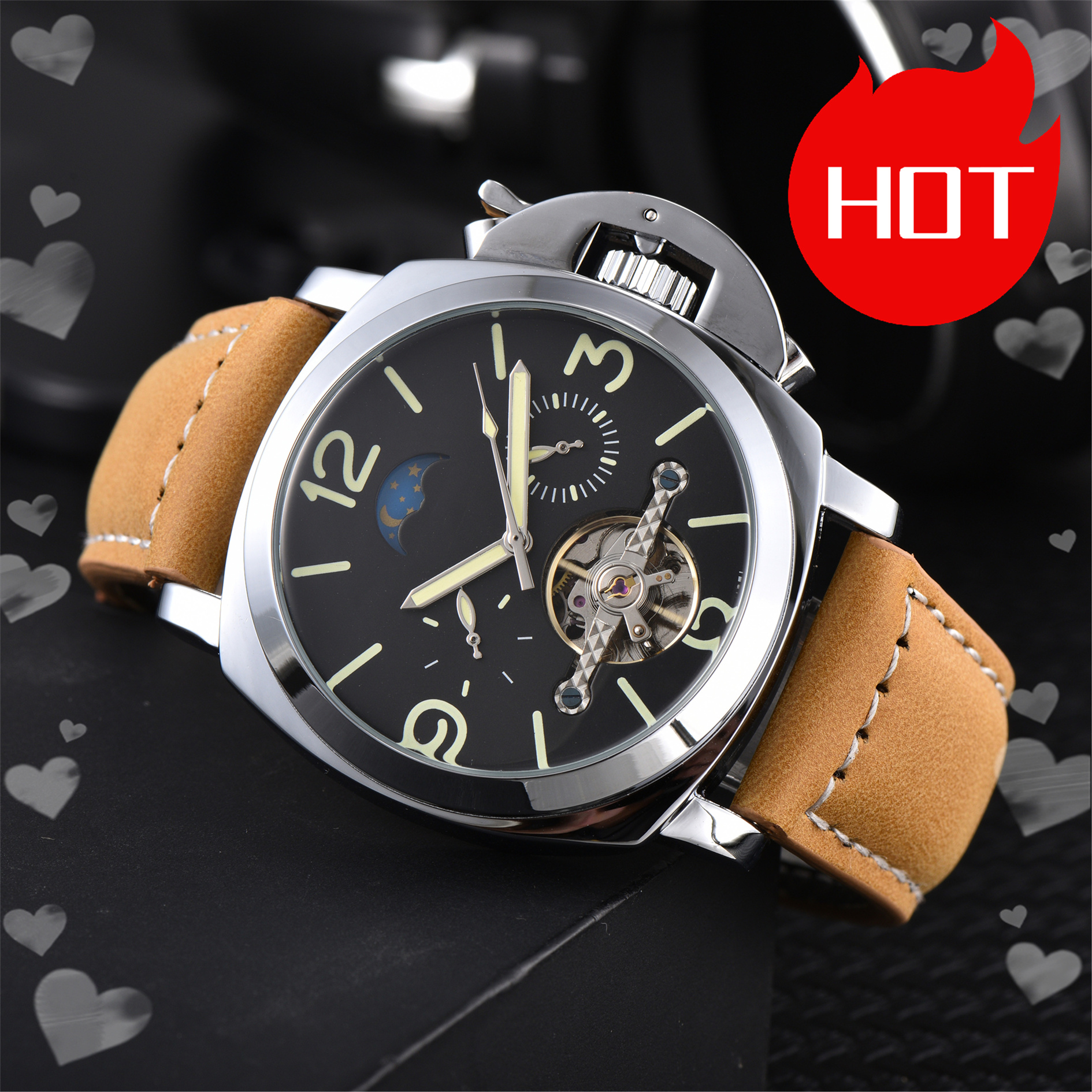 MEN Fashion PANERAIity LUMINORity Wrist Watches Automatic mechanical movement wristwatches High Quality Luxury Brand Chronograph Clock stainless steel Belt #312