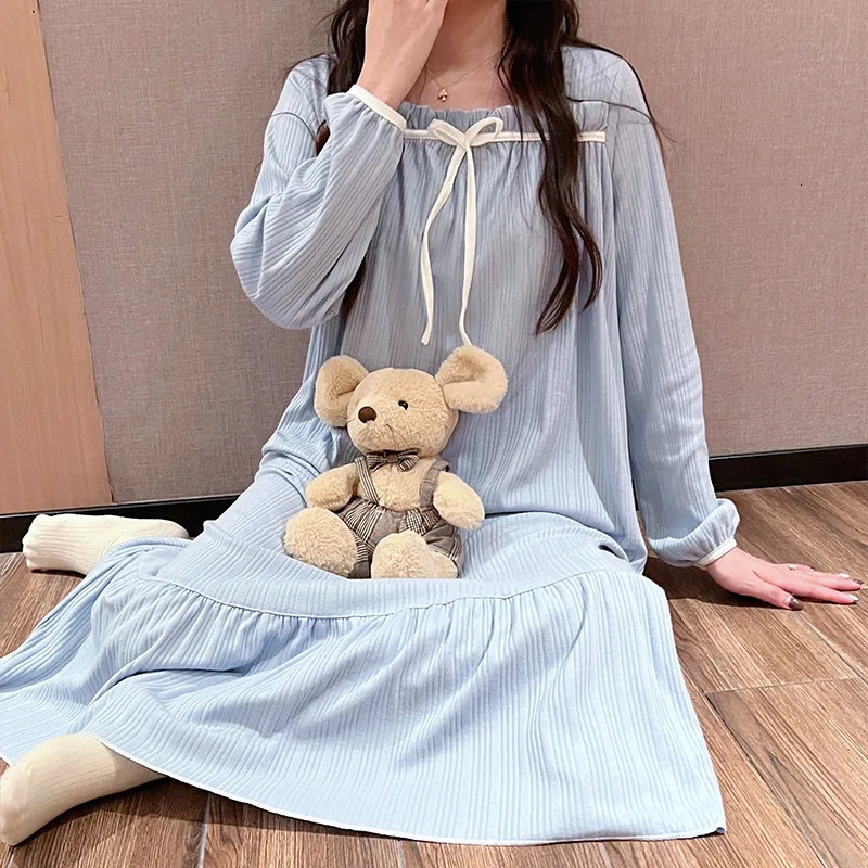 Womens pajamas Spring and Autumn Summer Pregnant Womens Pajamas Crescent Dress Pajamas Night Light Sweet Student Long term Wearing 250402