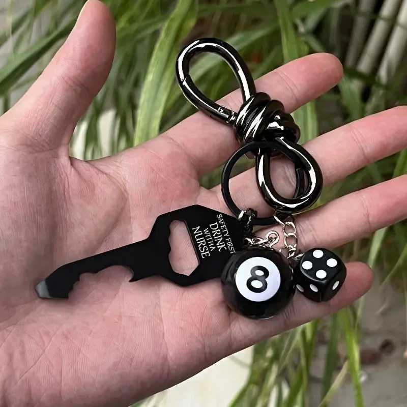 originaDIY Metal keychain Fashion waist decoration Backpack ornament Lucky Dice Black 8 Portable bottle opener Mens small giftsW251103