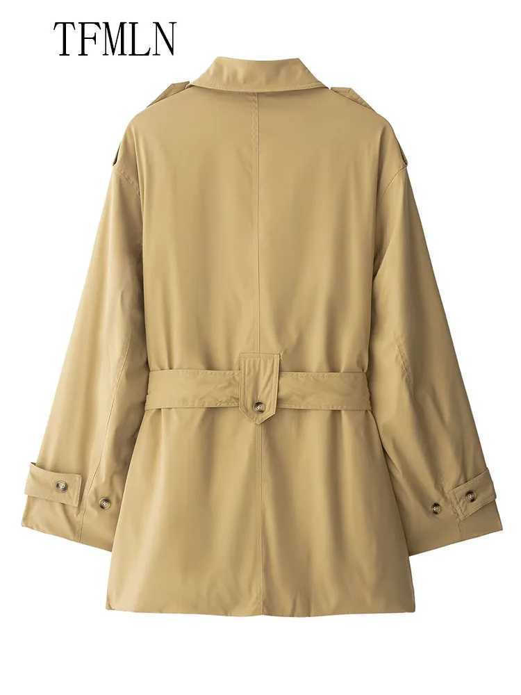 2025 Autumn Women Causal Jackets With Belt Fashion Turn Down Collar Single Breasted Loose Coats Vintage Solid Chic Streetwear J251103