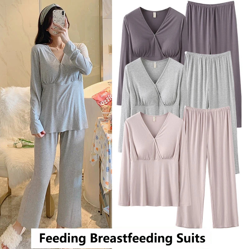 Pregnancy breastfeeding clothing spring and summer maternity pajamas womens postpartum sets home clothing maternity care pajamas 250402