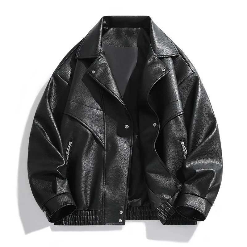 Autumn Man Leather Jacket Streetwear Motorcycle Punk Long Sleeve Male Coat Windproof Singlebreasted Oversize Men Outerwear J251103