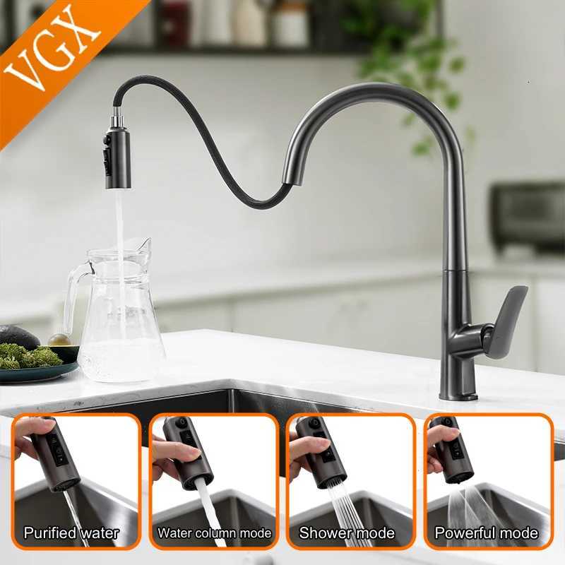 VGX Filter Water Kitchen Faucet Dual Spout e Drinking Water Tap Pl Out Kitchen Sink Mixer Faucet Gourmet Brass Crane Gold Y251104