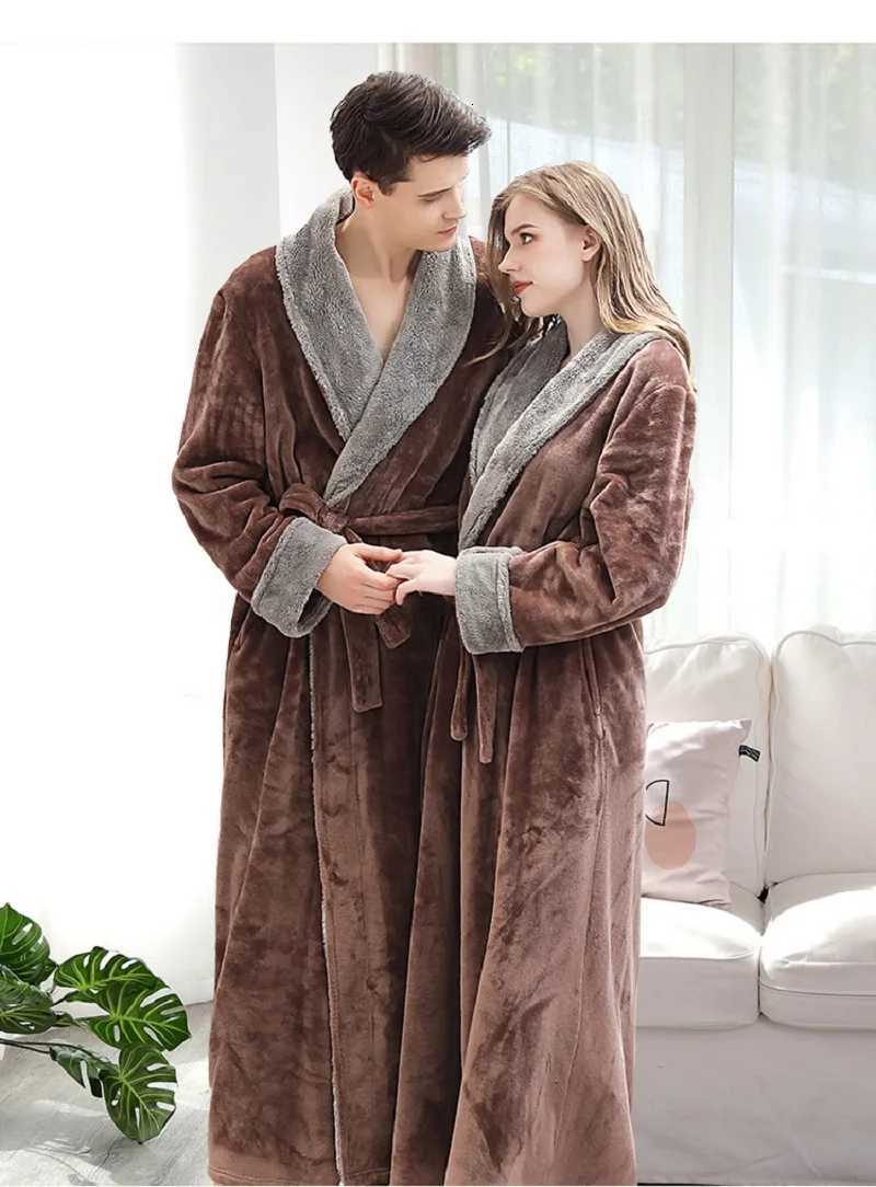 Men Extra Long Warm Flannel Bathrobe 40-100 Kg Men Winter Coral Fleece Bath Robe Night Sleepwear Women Dressing Gown Cozy Robes C251104