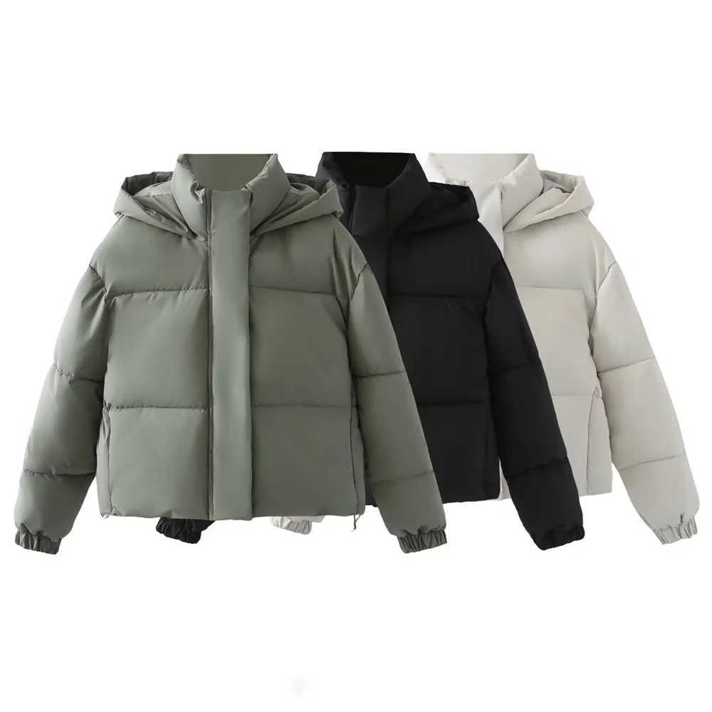 Autumn/Winter New Product Womens Hooded High Neck Loose Bread Clothes Pressure Glued Cotton Clothes Short Coat J251104