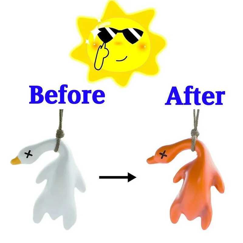 12pcs New Color Change Duck Keychain Fashion Funny Goose Pendants for Bag Car Keyrings Cute Cartoon UV Photochromic Key ChainsW251103