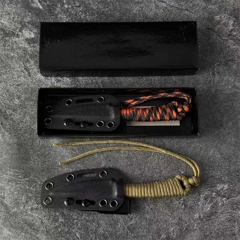 MKC Mini Straight Knife Nylon Rope Handle 440C Blade Outdoor Camping Adventure Fighting Portable Multi purpose Knife Mens GiftT250402