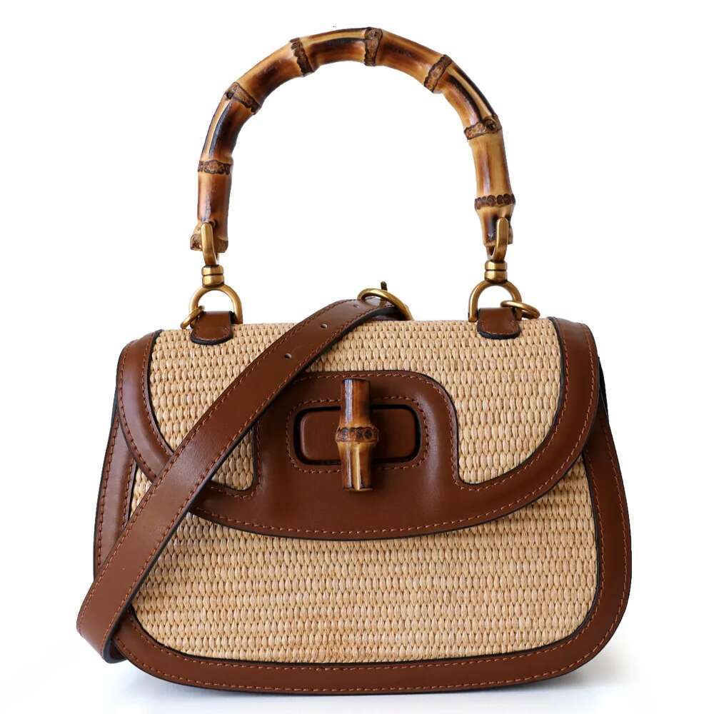Genuine Leather Handbags For Women, Ladies Designer Handle Bags, Brandy Natural Bamboo Hand Bag, High Quality