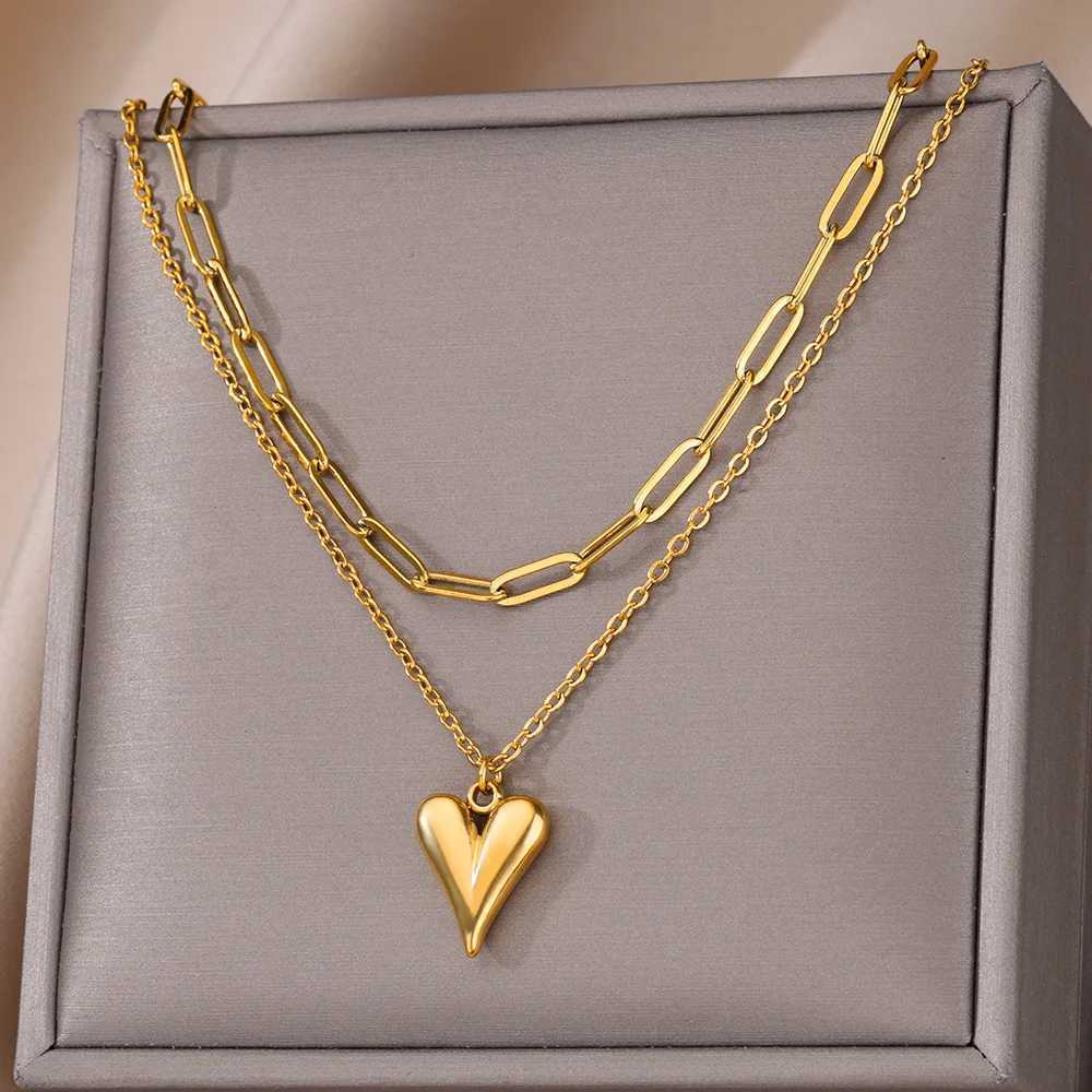 Stainless Steel Heart Pendant Necklace for Women Gold Color Neck Chain Choker Trendy Wedding Party Aesthetic Jewelry AccessoriesXJ251104