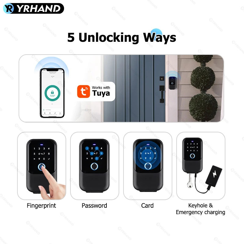 YRHAND TTlock password Smart Fingerprint Digital card Inteligente Tuya Electronic Portable IP66 Lock Boxes For Smart Home 250402