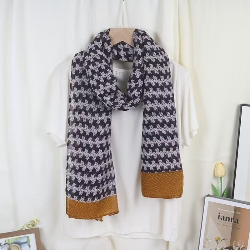 T412 printed women's silk scarf striped scarf 2025 new spring and autumn warm neck scarf thin shawl fashionable versatile scarf