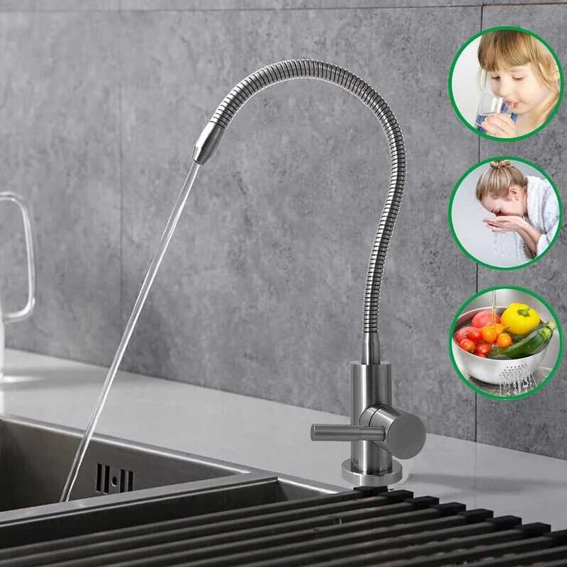 Universal Gooseneck Water ifier Faucet Rrse Osmosis Drinking Water Filter Faucet Stainless Steel ible Kitchen Tap 1/4 Y251104