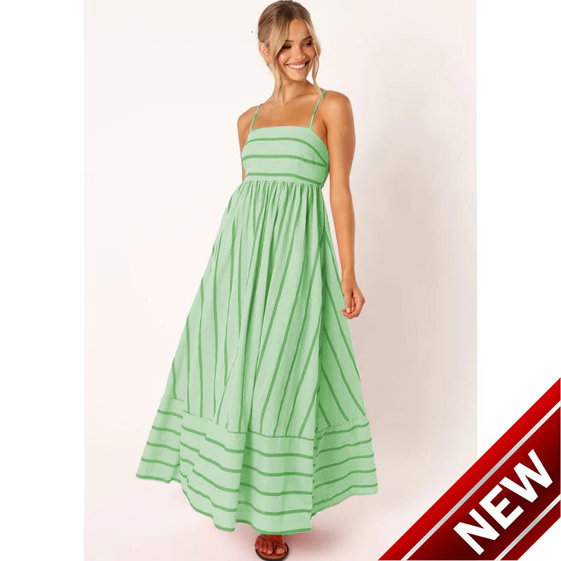 2025 Spring/Summer New Womens Clothing Elegant Vacation Style Strap Striped Dress