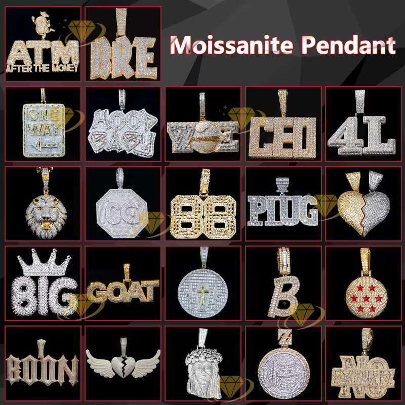 Hiphop Jewelry 925 Sterling Silver Gold Plated Necklace Iced Out Full VVS Moissanite Diamonds Rappers Round Custom Pendant