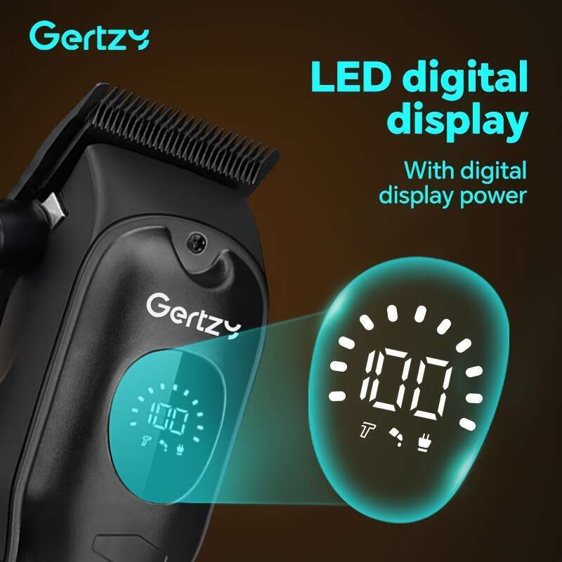 GERTZY Professional Men's Clipper Set With LED Display USB Rechargeable, Lithium Battery, Includes 9 Limit Combs, Smooth Cutter Head, And Attachm