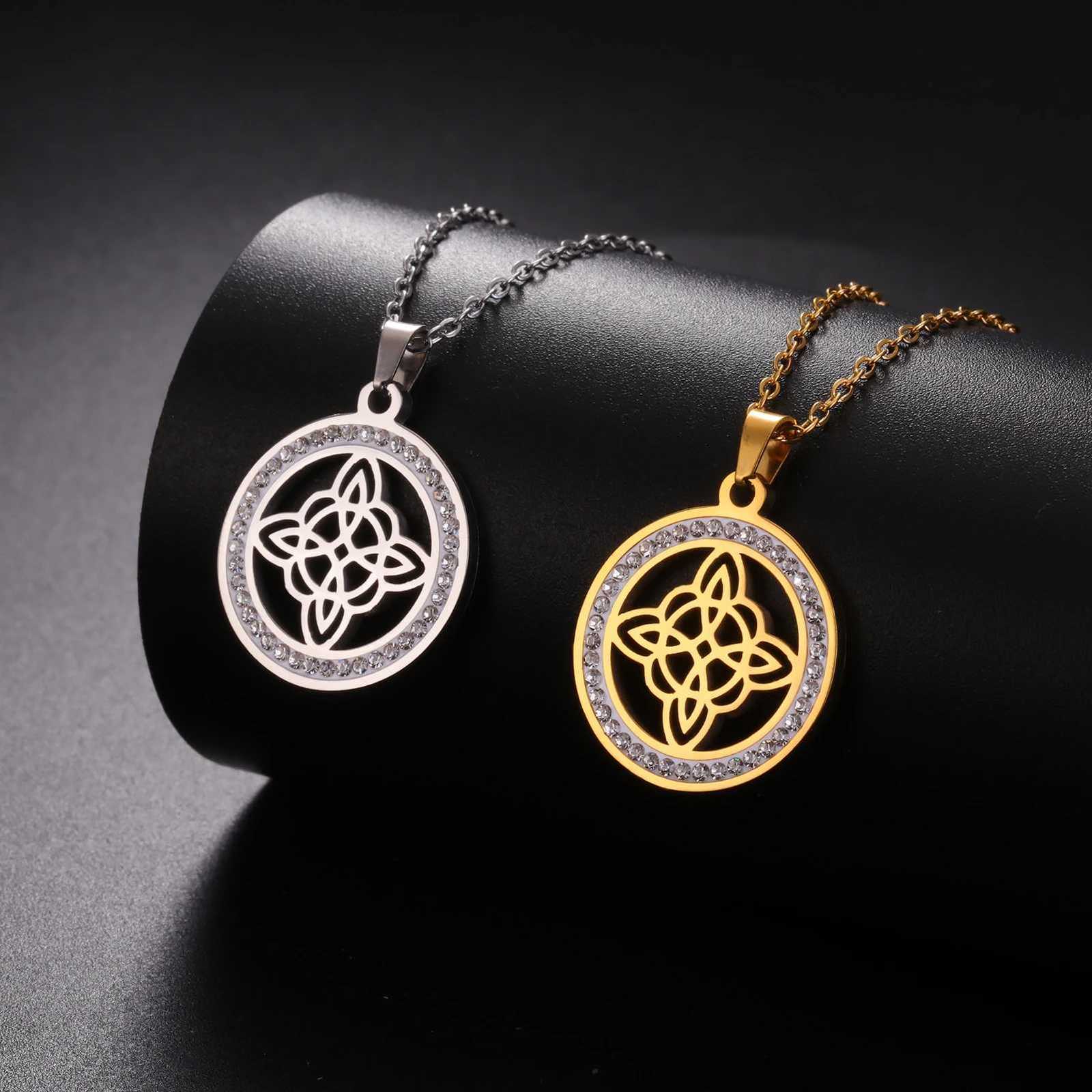 Skyrim Witchcraft Witch Knot Necklace Stainless Steel Clear Zircon Round Pendant Necklaces Amulet Wicca Jewelry Birthday GiftXJ251104