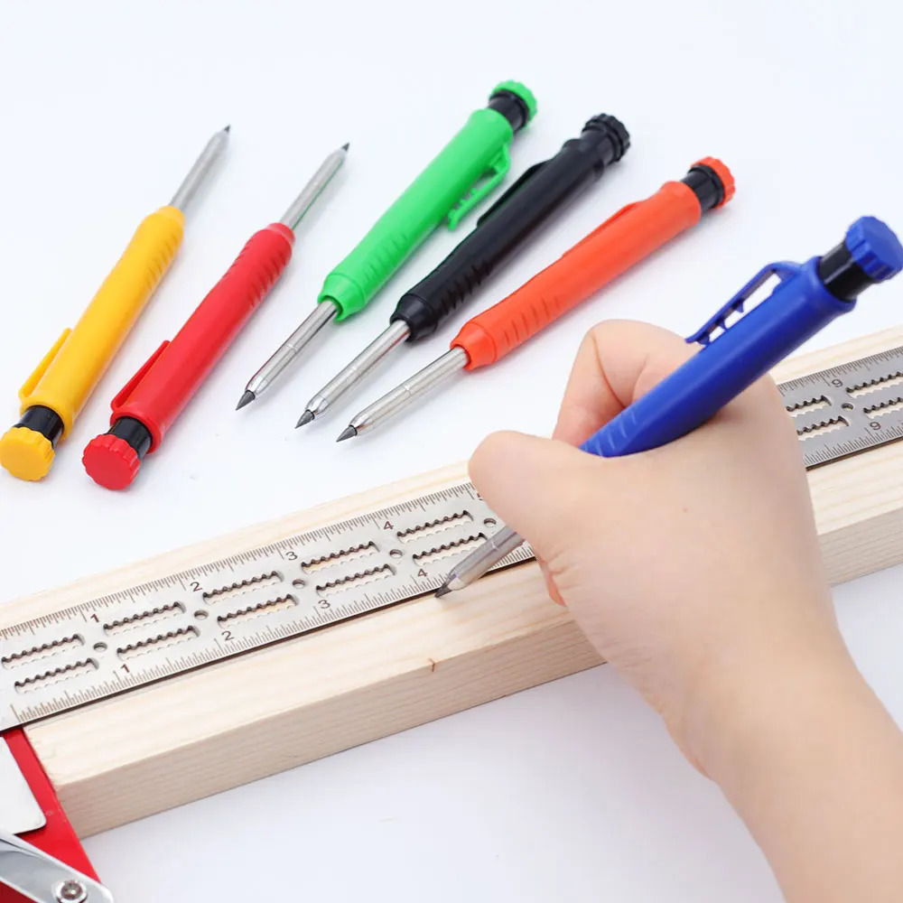 9pcsset 28mm Deep Hole Carpenter Pencil Set 3 Pens 3 Lead Refills 3 Caps Versatile for Writing Woodworking Marking 251103