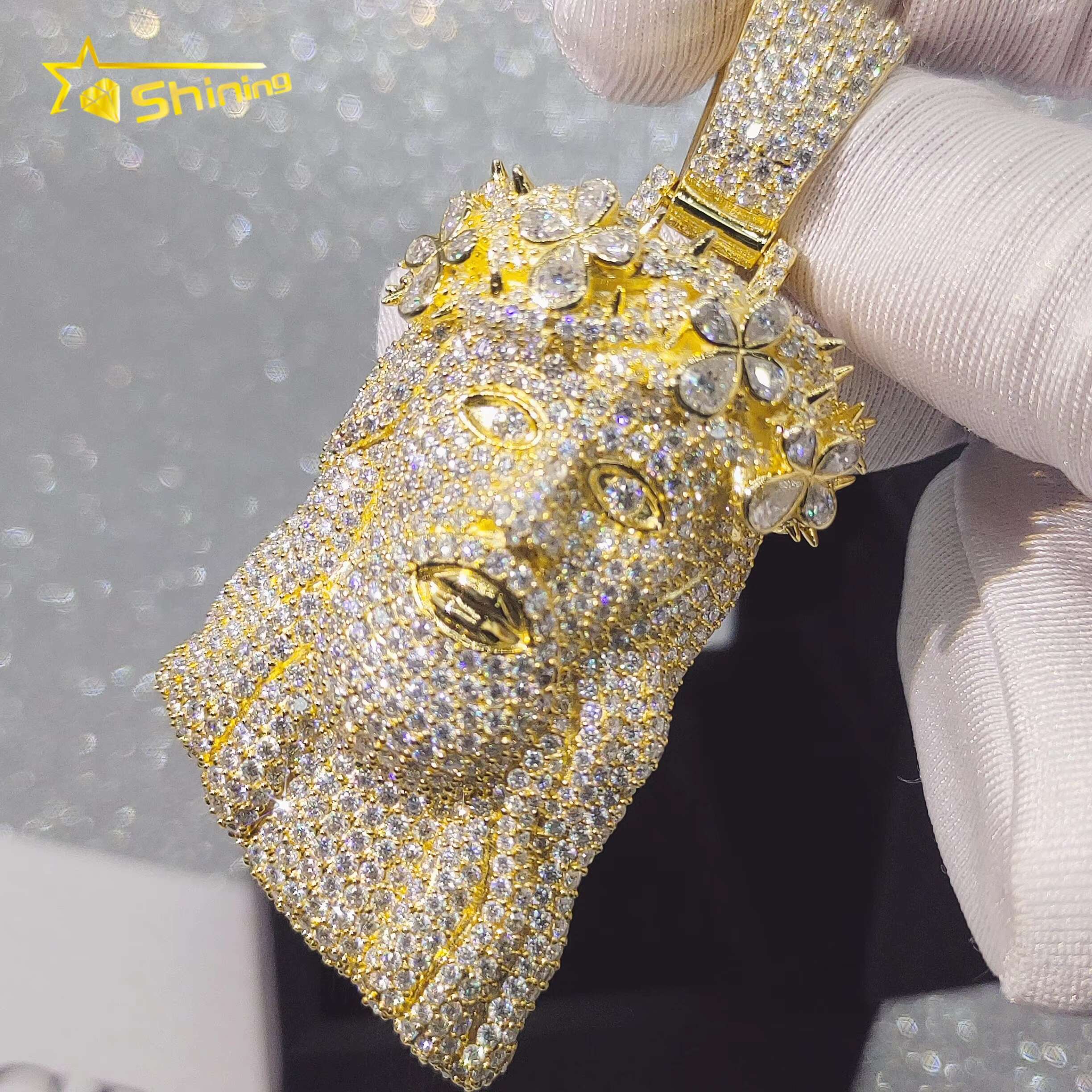 Gold Plated 925 Silver Rappers Iced Out Moissanite Jesus Pendant Custom Hip Hop Jewelry VVS Moissanite Diamond Pendants
