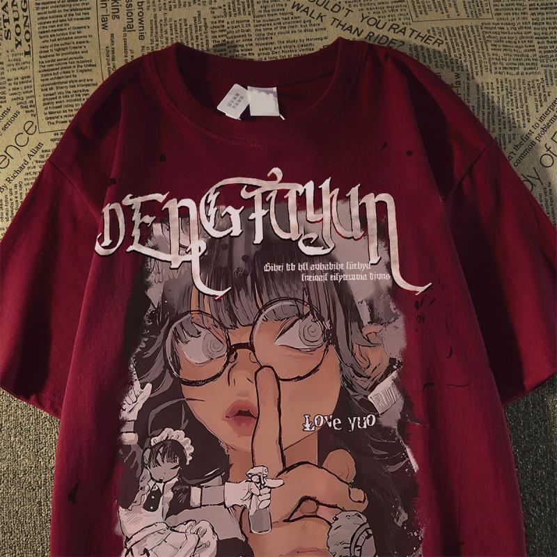 300 pounds American cartoon printed character short t-shirt for women in summer, high street loose and versatile half sleeved top trendy