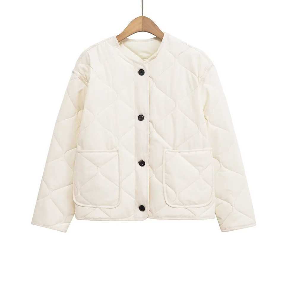 UNIZERA2025 autumn new womens casual fashion simple loose pocket waterproof round neck long sleeve button cotton jacket J251104