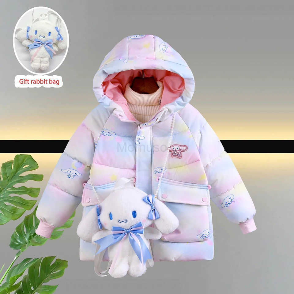 Sanrio Cinnamoroll Kid Clothing Girls Parka Coat 2025 Winter Children Gradient Color Cartoon Hooded Jacket Teen Plush Warm Outerwear H251104