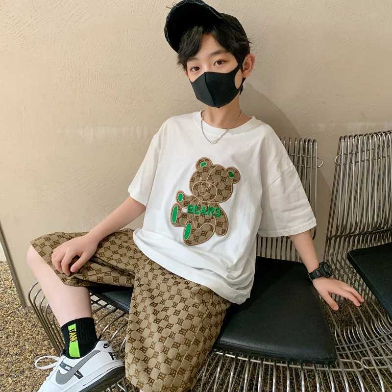 Boys summer sportswear childrens short sleeved T-shirt+shorts 2 pieces of casual boys track and field clothing childrens clothing set 6 8 9 10 12 year