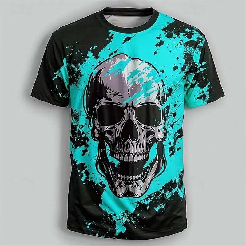 Summer Fashion New Printed T-shirt with Skull Pattern Round Neck Short Sleeve Plus Size Comfortable Men's Top