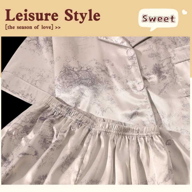 Designer Womens 2pcs Cute Print Short Sleeve Button Top and Shorts Pink Sleepwear Soft Comfy Homewear Casual Loungewear Pajama Set Y251104