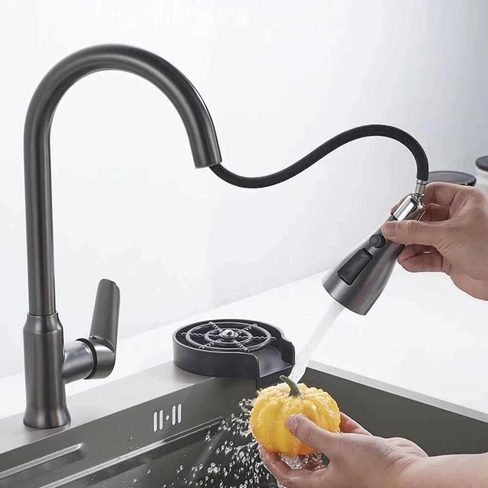 Kitchen Faucet Single Hole Pl-Out Spout Kitchen Sink Mixer Faucet Stream Spray Gun Gray/Black Mixer Faucet Y251104
