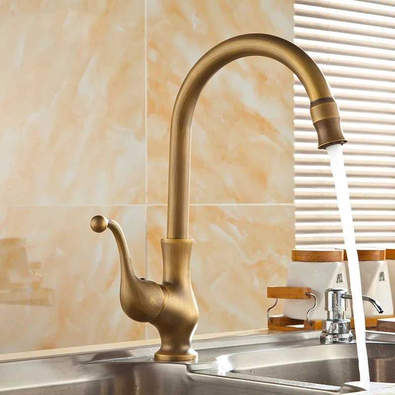 Antique Brass Kitchen Faucet Bronze Single Handle Hot and Cold Water Kitchen Sink Taps Basin Mixer Y251104