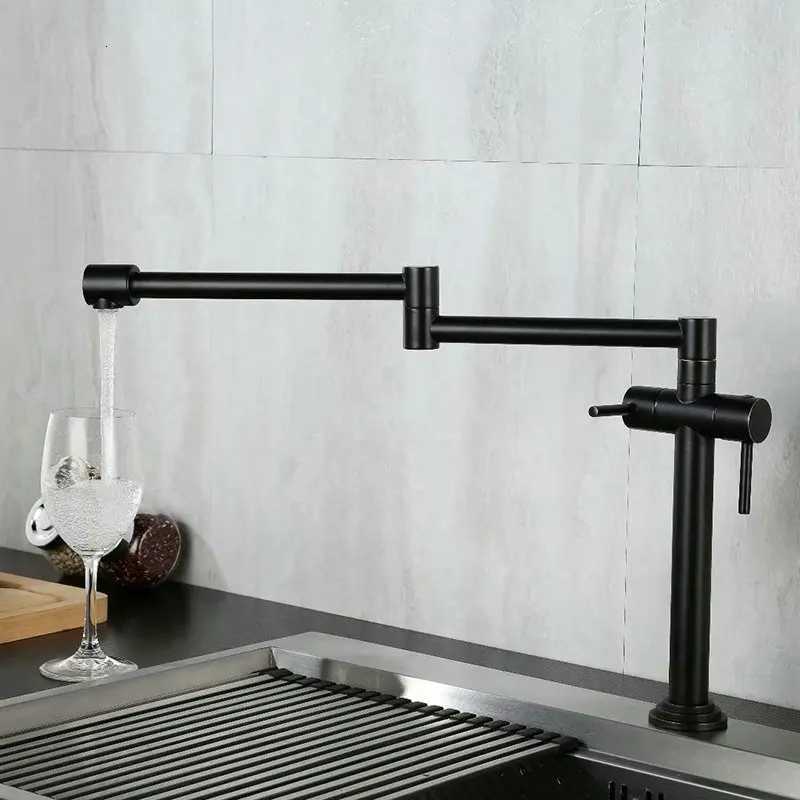 Kitchen Faucet Solid Brass Crane For Kitchen Deck Mounted Sink Mixer Foldable Nickel Bed/Gold/Chre/ORB/Black Y251104