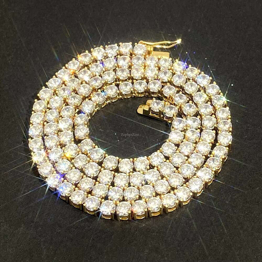 Hip Hop Popular Jewelry Iec out 5A Zircon Dia Gold Plated Sier Round Tennis Chain Necklace for men