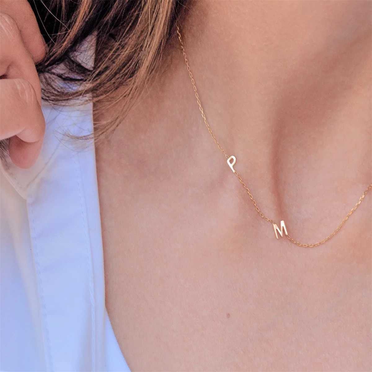 Off-Center Letter Necklace by Minimalist Gold Color Stainless Steel Custom Letter Necklace Sideways Initial Necklace for MomXJ251104