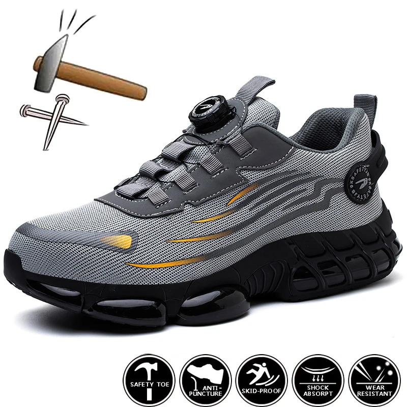 Rotating Button Safety Shoes Men Antismash Antipuncture Work Shoes Fashion Men Safety Sport Shoes Security Protective BootsMen 251030