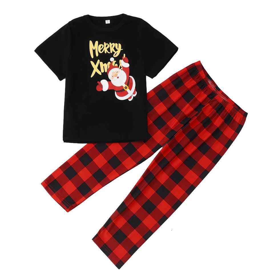 Cotton Letter Santa Claus Print Short Sleeve T-shirtPlaid Pants Christmas Whole Family Matching Pajama Sets Sibling Couples Pjs Y251104