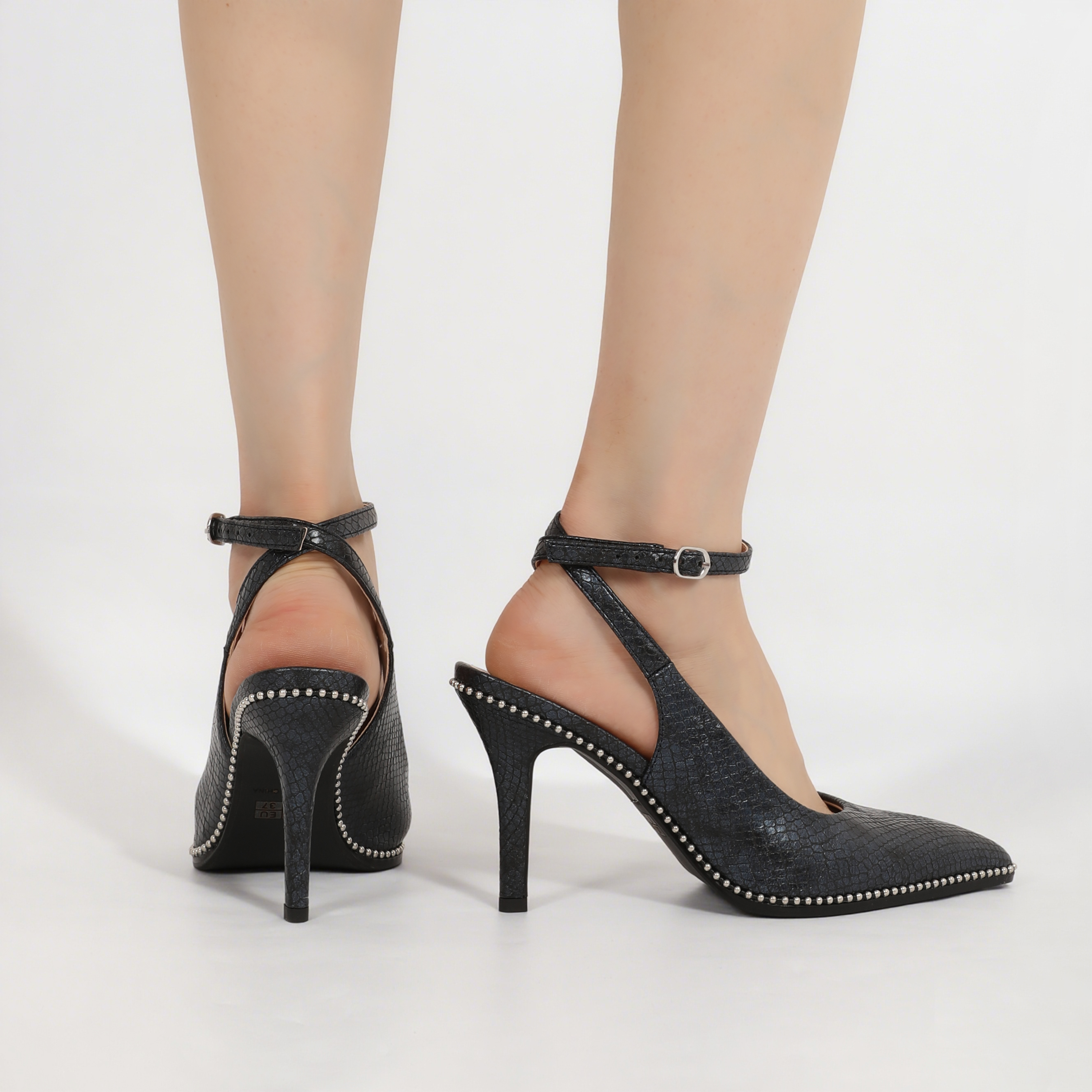 Luxurious Designer Women's Beaded Pump with Ankle Wrap & Slingback Detail - 3.5 Inches Elegant High Stilettos