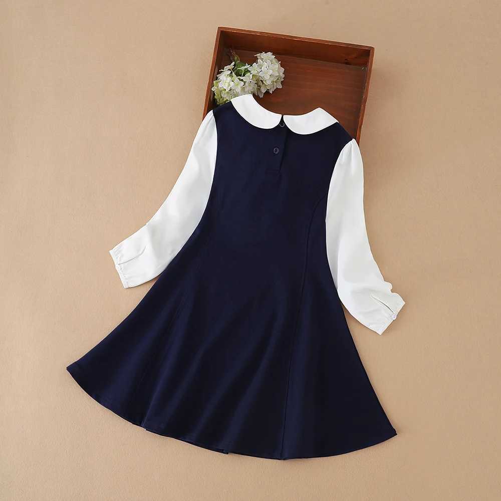 Girls Dresses 2025 Preppy Style Dresses Kids Ruffle Collar Long Sleeved Clothes Children Dresses with Bow for 5-12 Years C251104