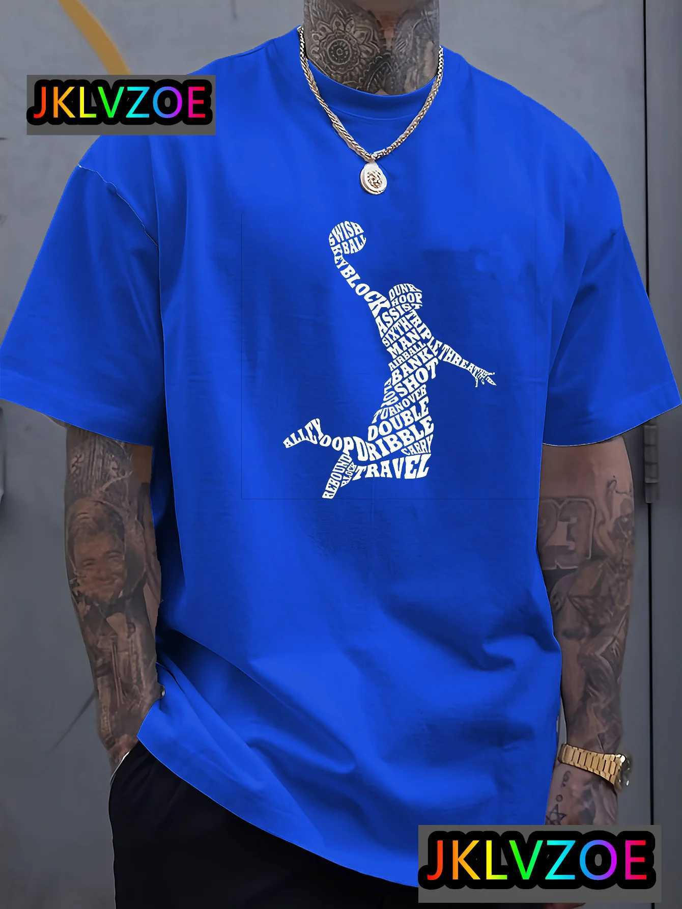 Summer casual short sleeved polyester T-shirt suitable for men playing basketball and letter printing breathable and comfortable T-shirt W250403