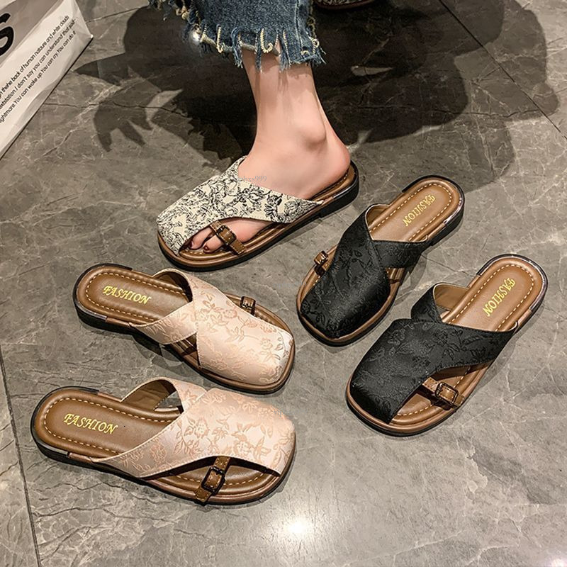 New Designer Sandals With Free Shipping Baotou Half Female Internet Celebrity Fashion Style Comfortable Flat Bottom Chinese Design Outerwear Cool Slip