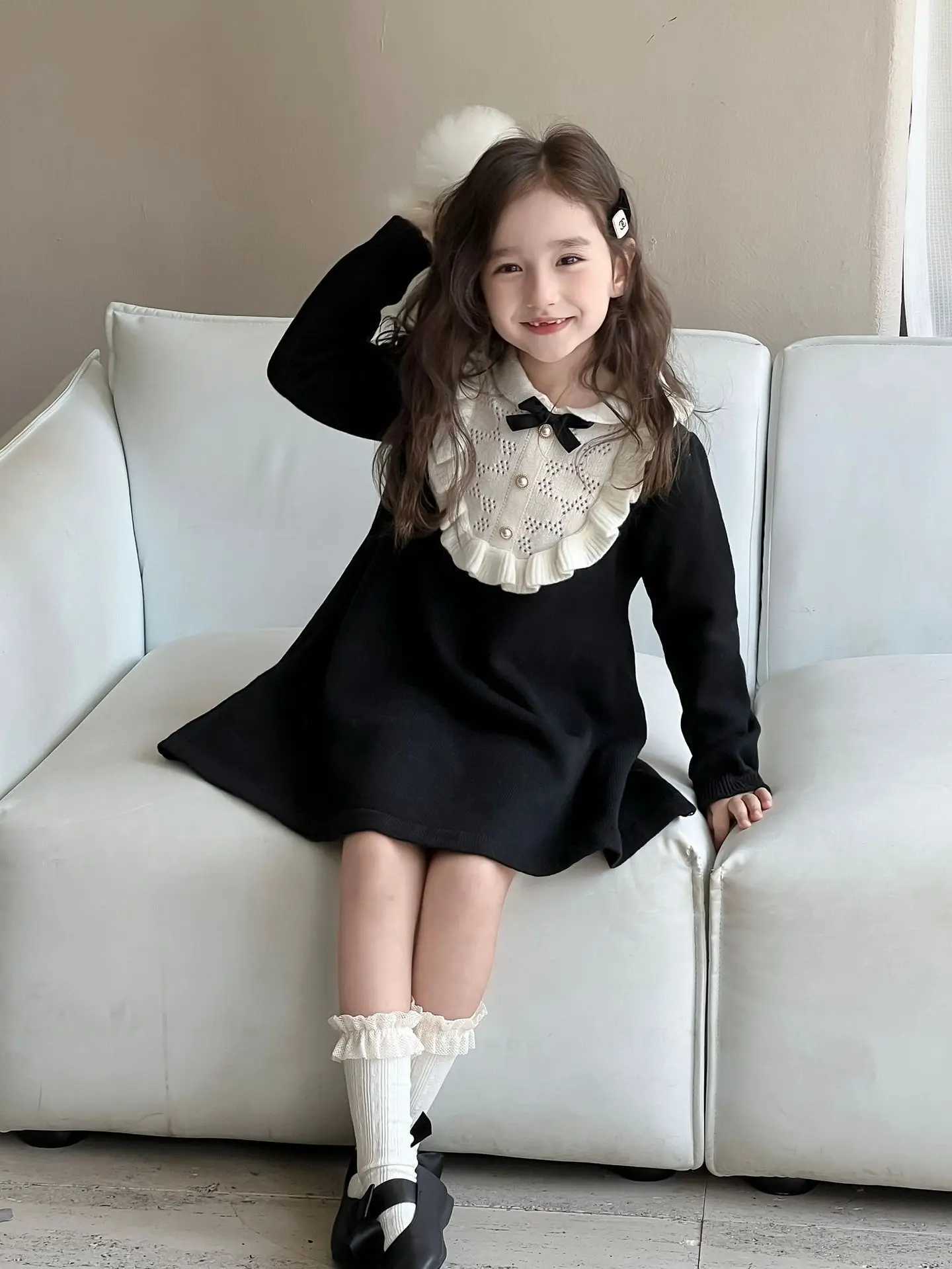 Girls Knitted Dresses 2025 Autumn and Winter New French Style Woolen Skirts Children Knitted Dresses C251104
