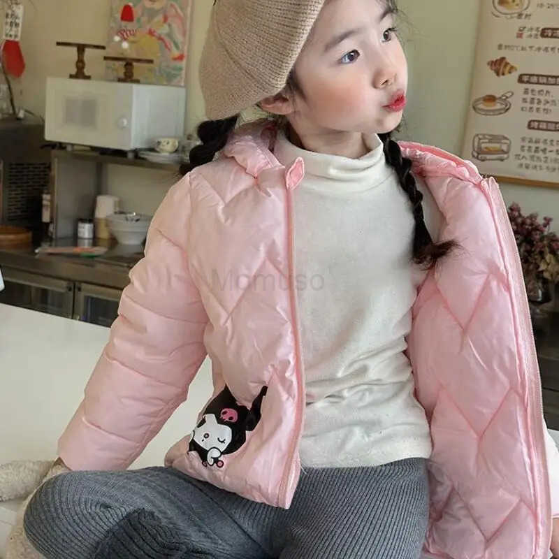 Sanrio Kuromi Kids Cartoon Cotton Padded Jacket Girl Kawaii Thick Hooded Jacket Leisure Keep Warm Coat Autumn/winter Clothes New H251104