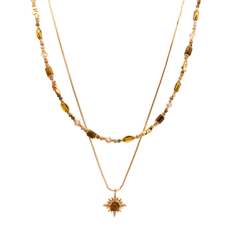 18K Real Gold Plated Tiger Eye Stone Pendant Necklace Melad Versatile Elegant Collarbone Chain Light Luxury Niche Jewelry for Women - view 6
