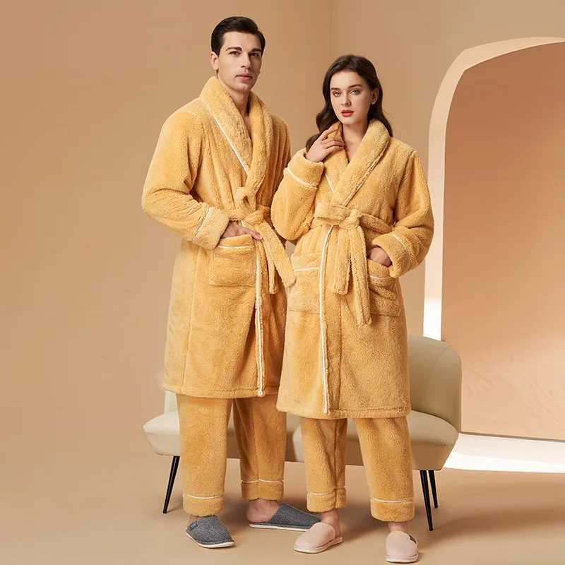 Men Winter Extra Long Warm Flannel Bathrobe Pant Sets Plus Size Coral Fleece Robes Long Sleeve Bath Robe Pijama Women Sleepwear C251104