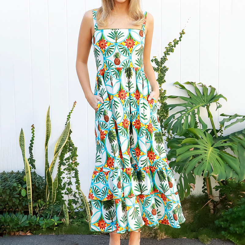 2024 new ins camisole slim waist backless big swing pocket dress