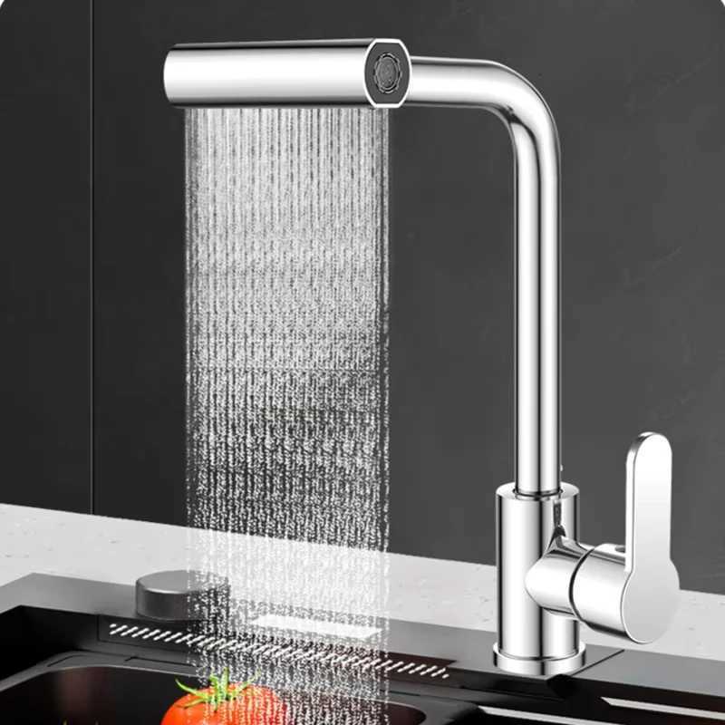 Waterfall kitchen faucet stainless steel 360 rotating waterfall flow spray hot and cold water sink mixer kitchen faucet Y251104
