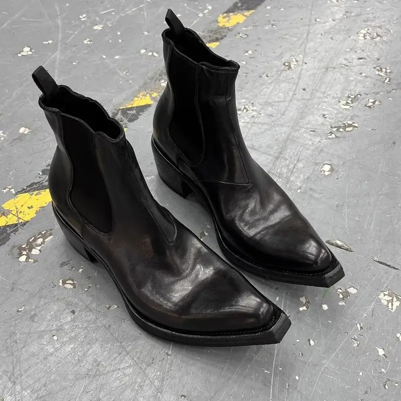 Hightop Mens heightened thicksoled pointedtoed Chelsea British casual trendy highheeled wizard boots 251030